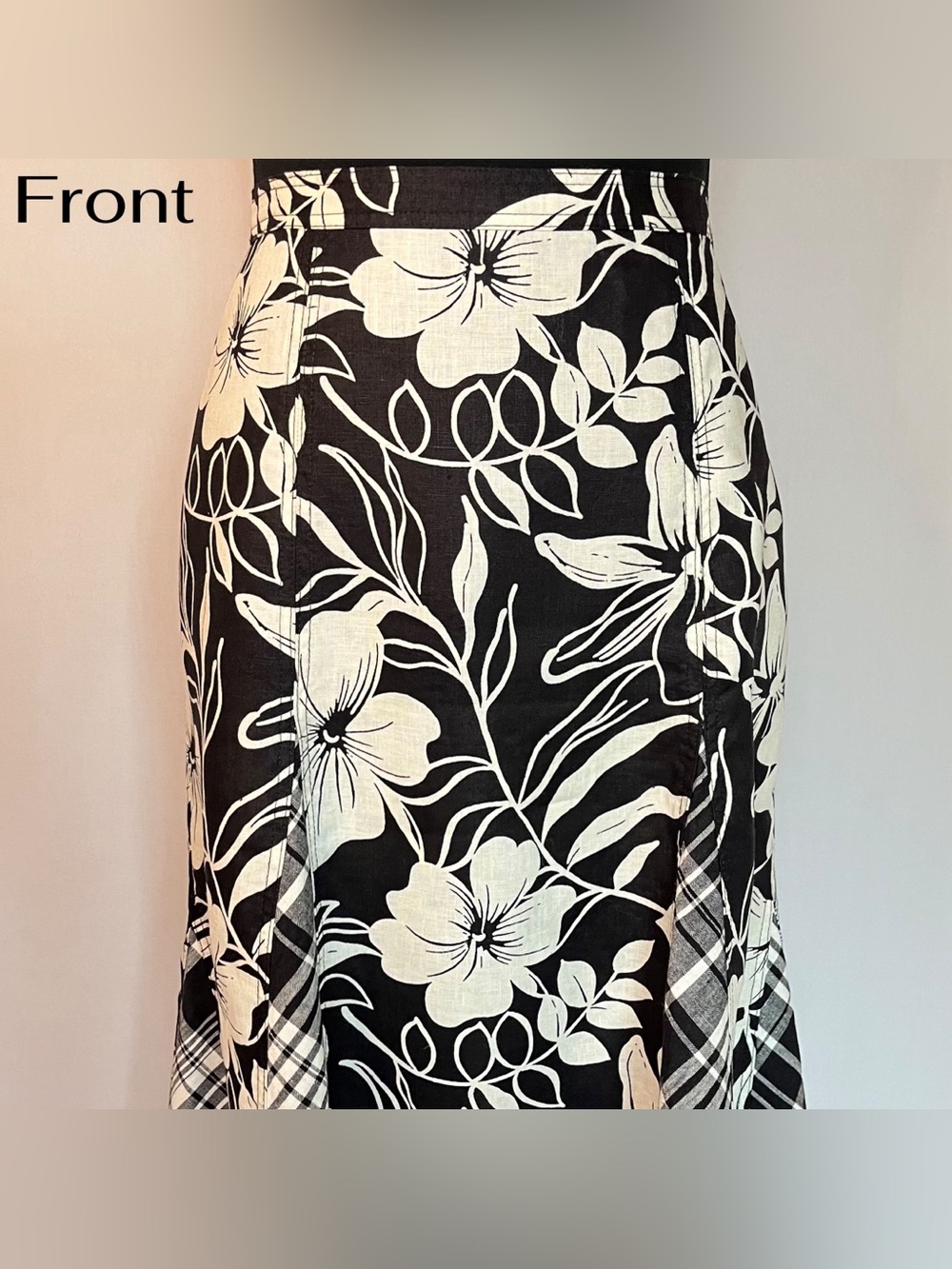 Polo Ralph Lauren Floral & Plaid 100% Linen A-Line Panel Midi Skirt Women’s Sz 6 - Picture 7 of 13
